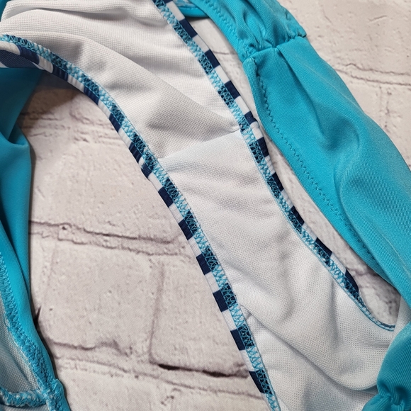 Turquoise Navy Blue Stripe Bikini - Cheeky Bottoms - Push-Up Cups - Size L - Picture 9 of 12